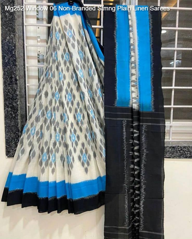 Mg252 Window 06 Non-Branded Stmng Plain Linen Sarees