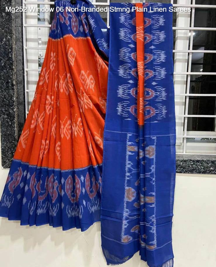 Mg252 Window 06 Non-Branded Stmng Plain Linen Sarees