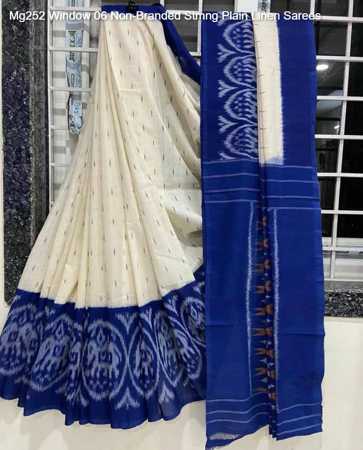 Mg252 Window 06 Non-Branded Stmng Plain Linen Sarees