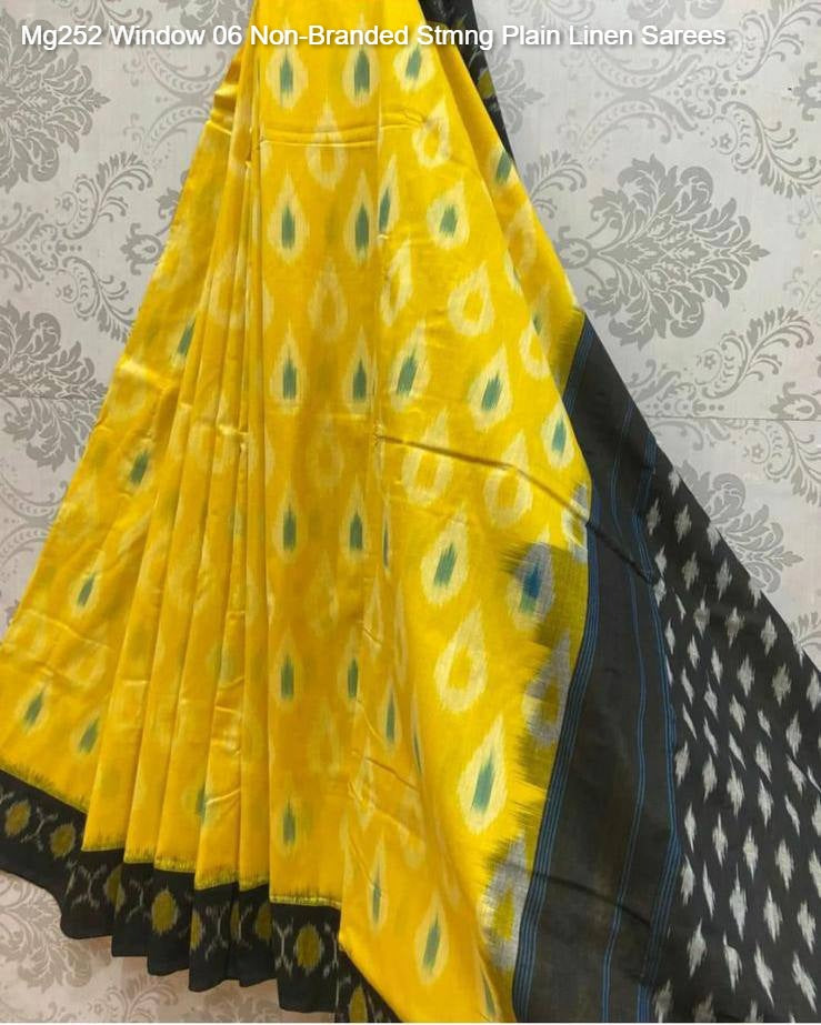 Mg252 Window 06 Non-Branded Stmng Plain Linen Sarees