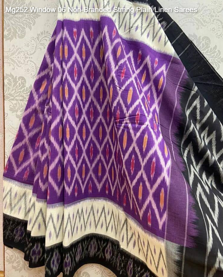 Mg252 Window 06 Non-Branded Stmng Plain Linen Sarees