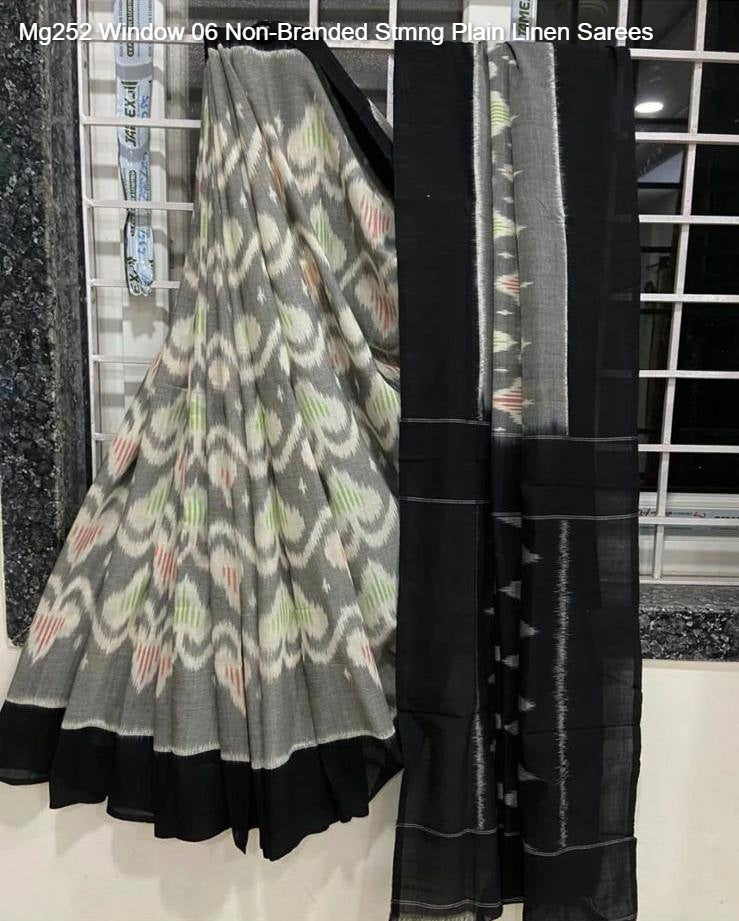 Mg252 Window 06 Non-Branded Stmng Plain Linen Sarees