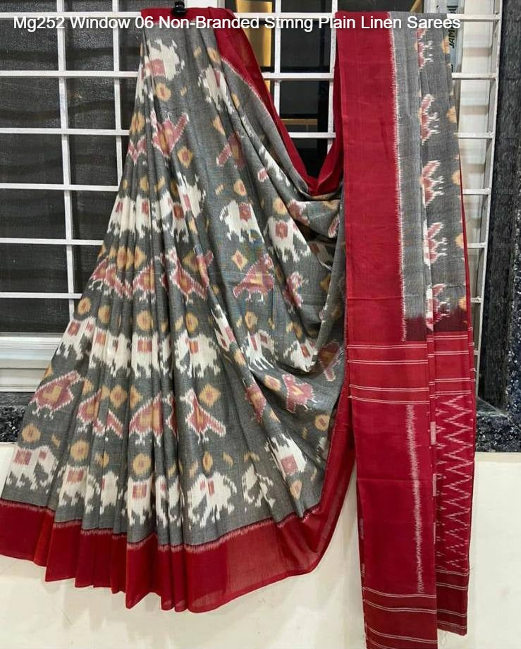Mg252 Window 06 Non-Branded Stmng Plain Linen Sarees