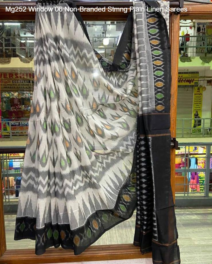 Mg252 Window 06 Non-Branded Stmng Plain Linen Sarees