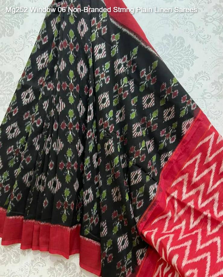 Mg252 Window 06 Non-Branded Stmng Plain Linen Sarees