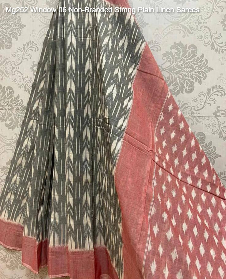Mg252 Window 06 Non-Branded Stmng Plain Linen Sarees