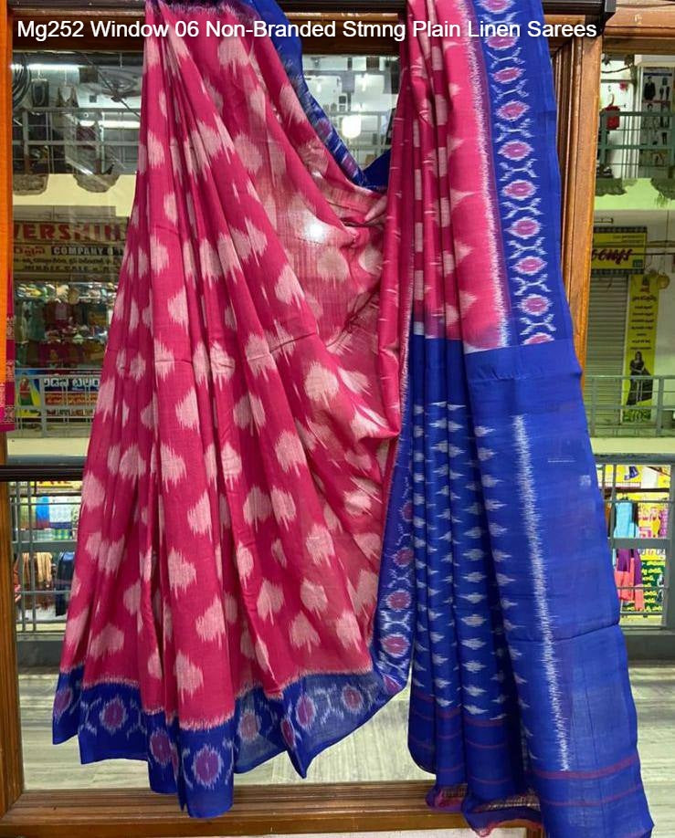 Mg252 Window 06 Non-Branded Stmng Plain Linen Sarees