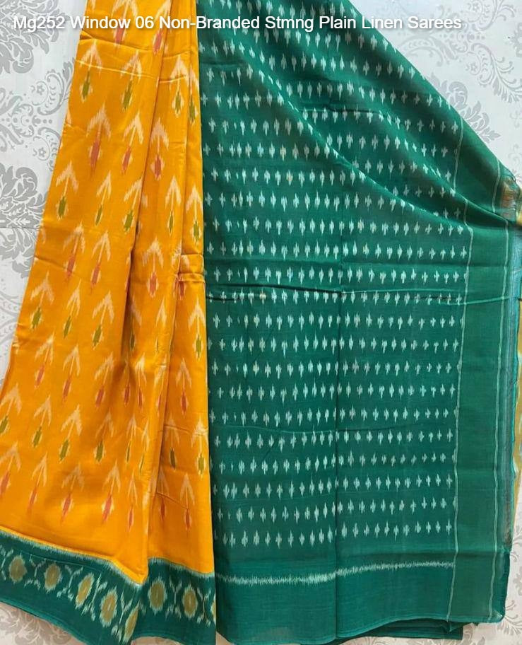 Mg252 Window 06 Non-Branded Stmng Plain Linen Sarees