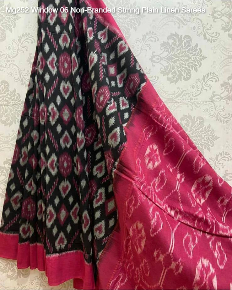 Mg252 Window 06 Non-Branded Stmng Plain Linen Sarees