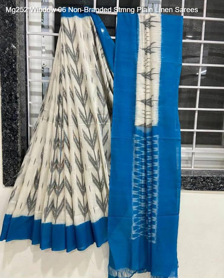 Mg252 Window 06 Non-Branded Stmng Plain Linen Sarees