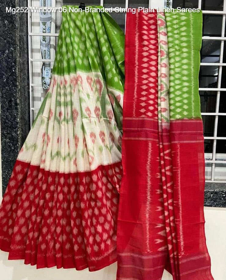 Mg252 Window 06 Non-Branded Stmng Plain Linen Sarees