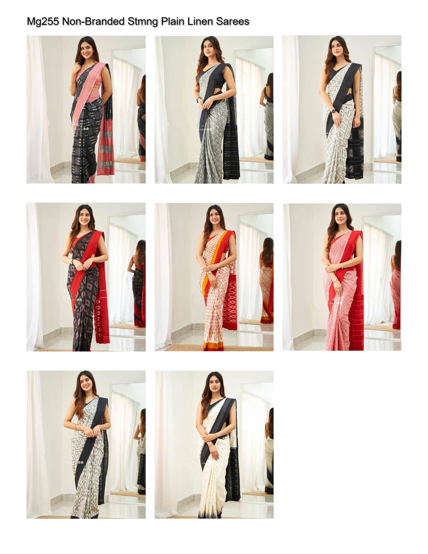 Mg255 Non-Branded Stmng Plain Linen Sarees