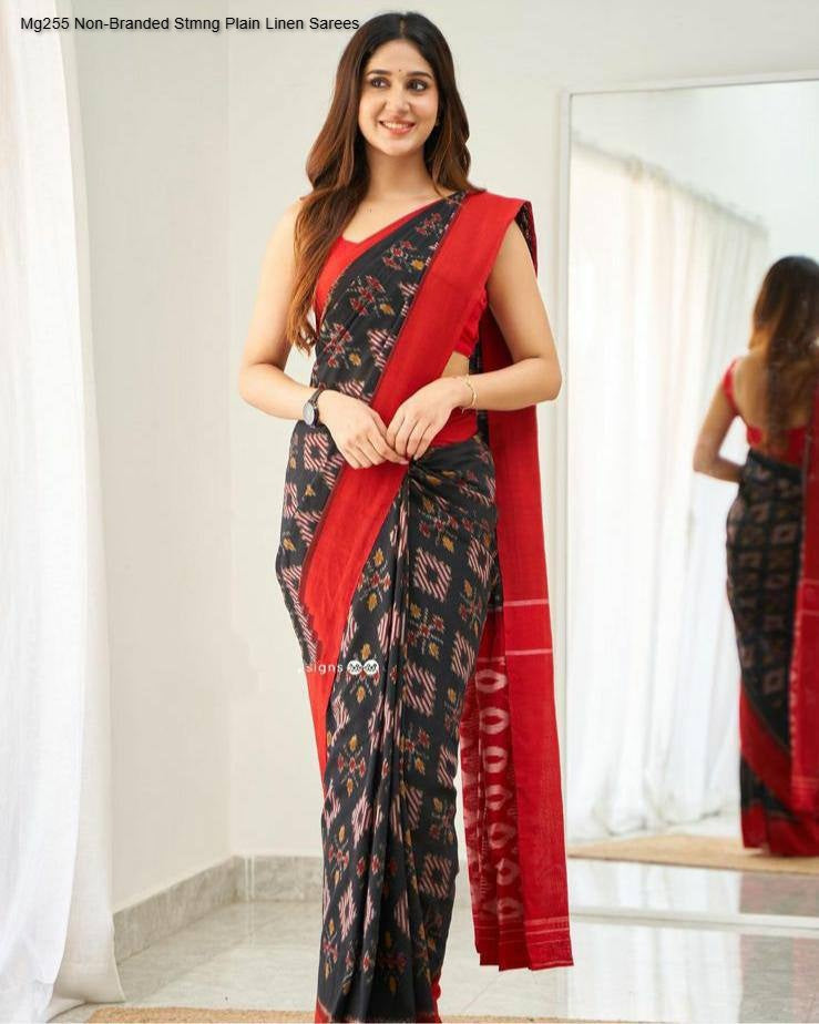 Mg255 Non-Branded Stmng Plain Linen Sarees
