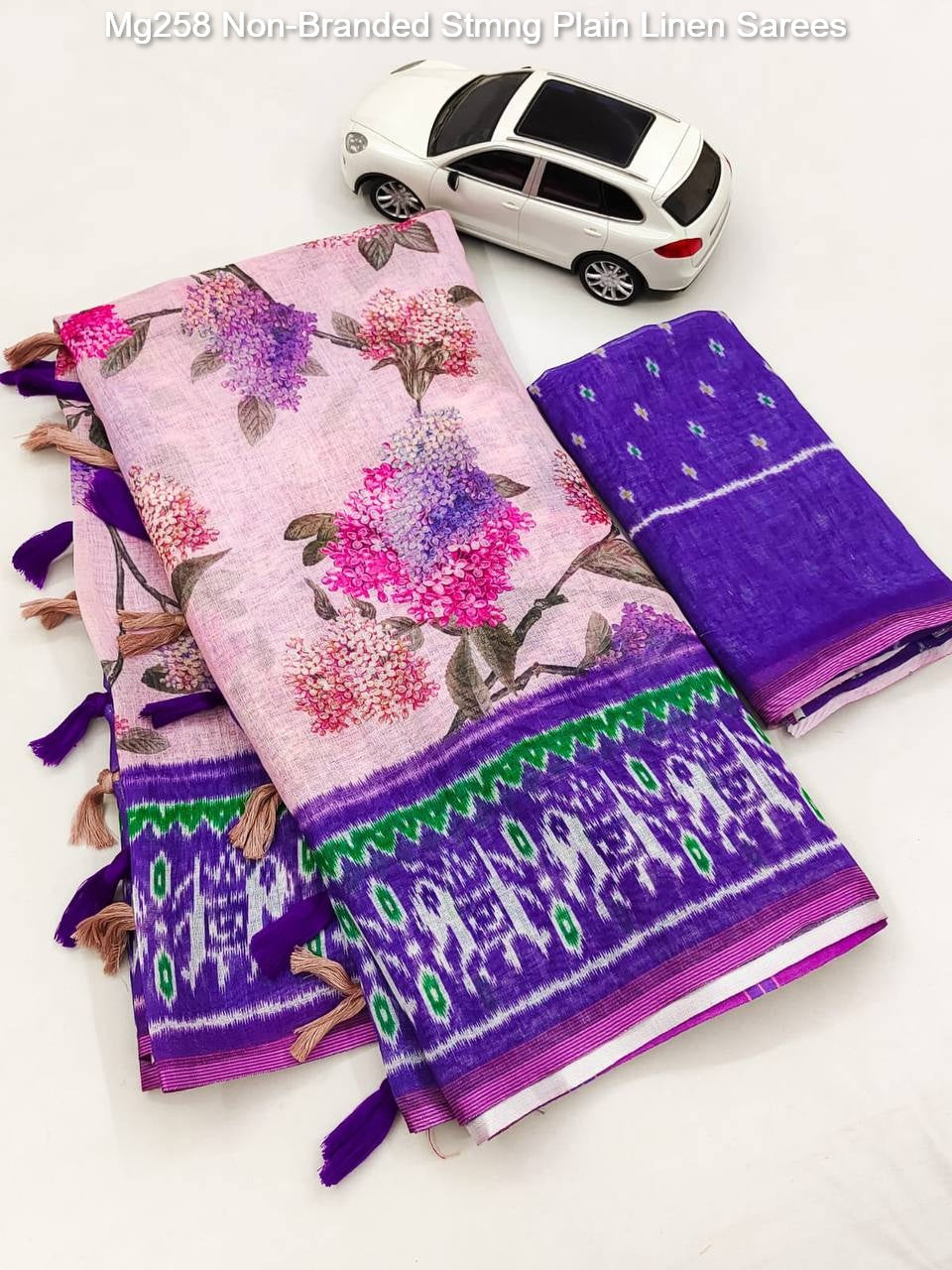 Mg258 Non-Branded Stmng Plain Linen Sarees