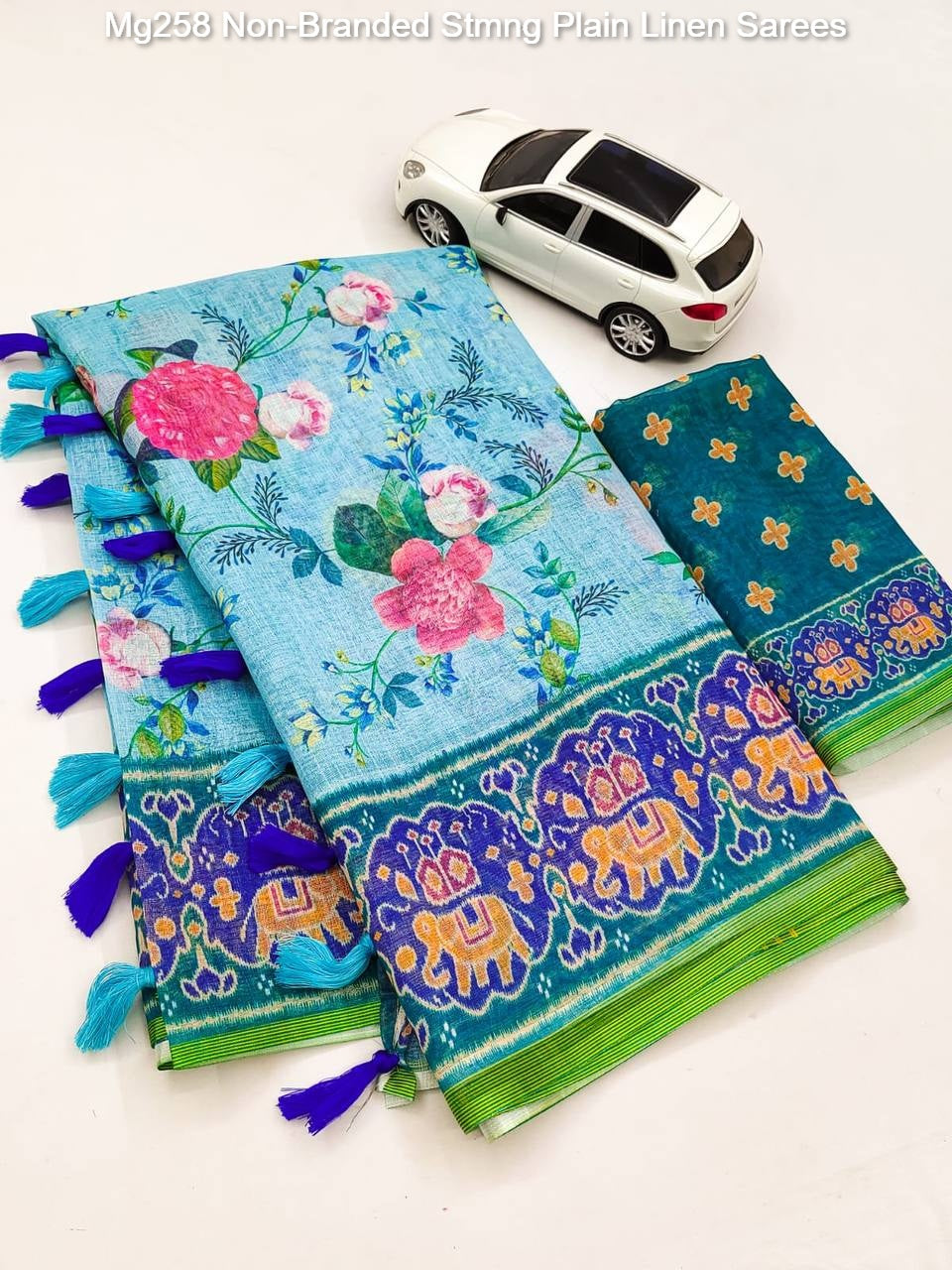 Mg258 Non-Branded Stmng Plain Linen Sarees