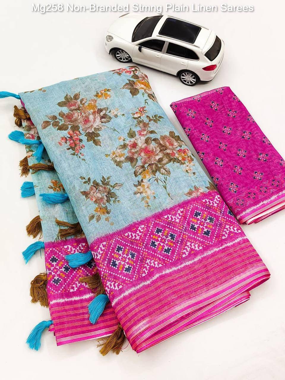 Mg258 Non-Branded Stmng Plain Linen Sarees