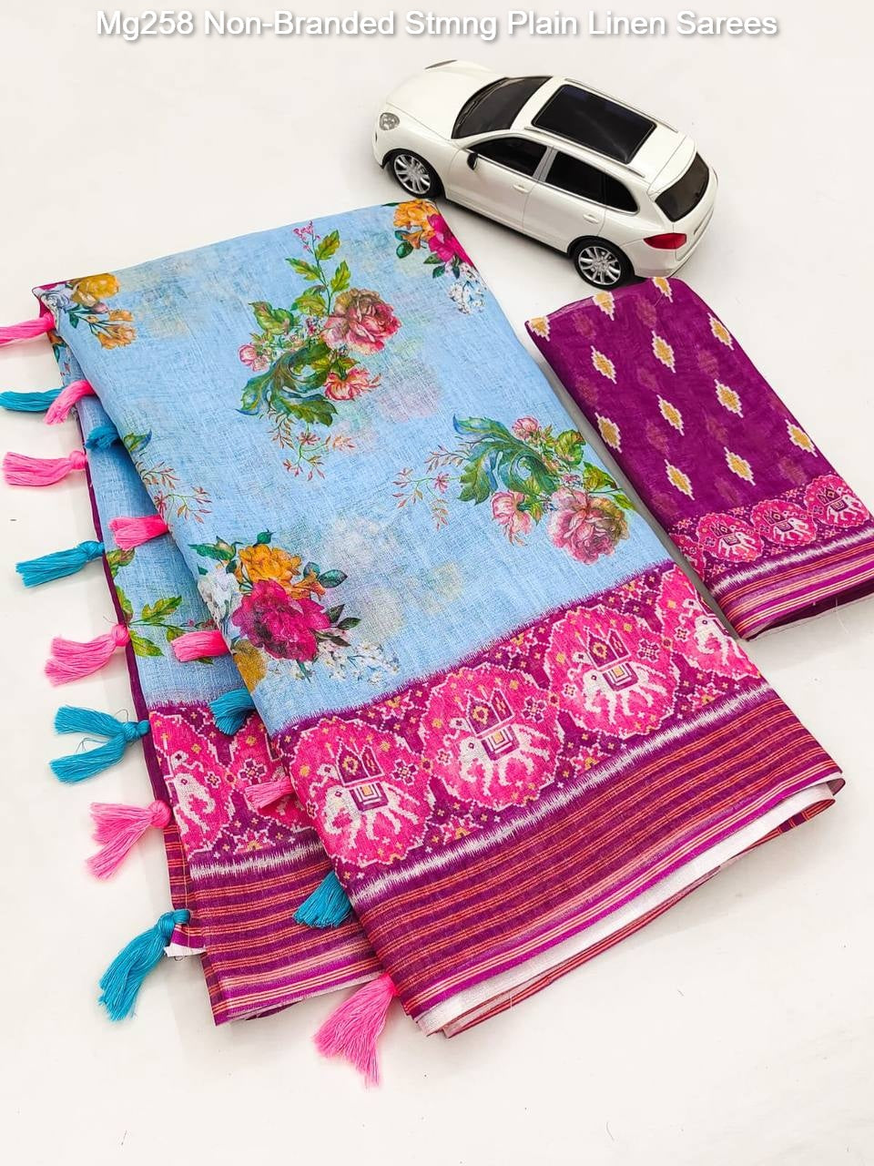 Mg258 Non-Branded Stmng Plain Linen Sarees
