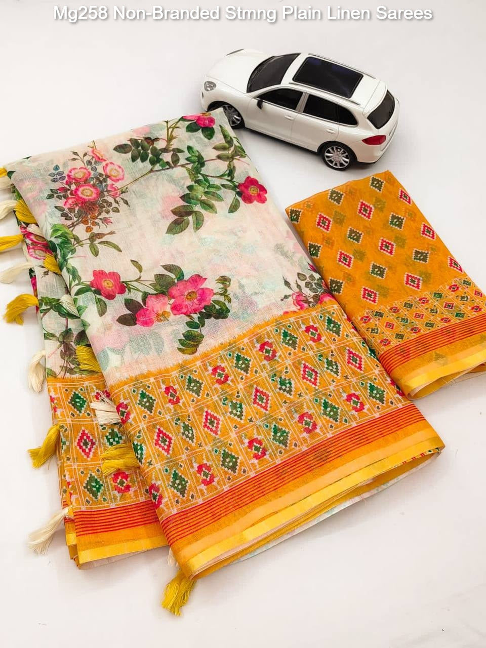 Mg258 Non-Branded Stmng Plain Linen Sarees