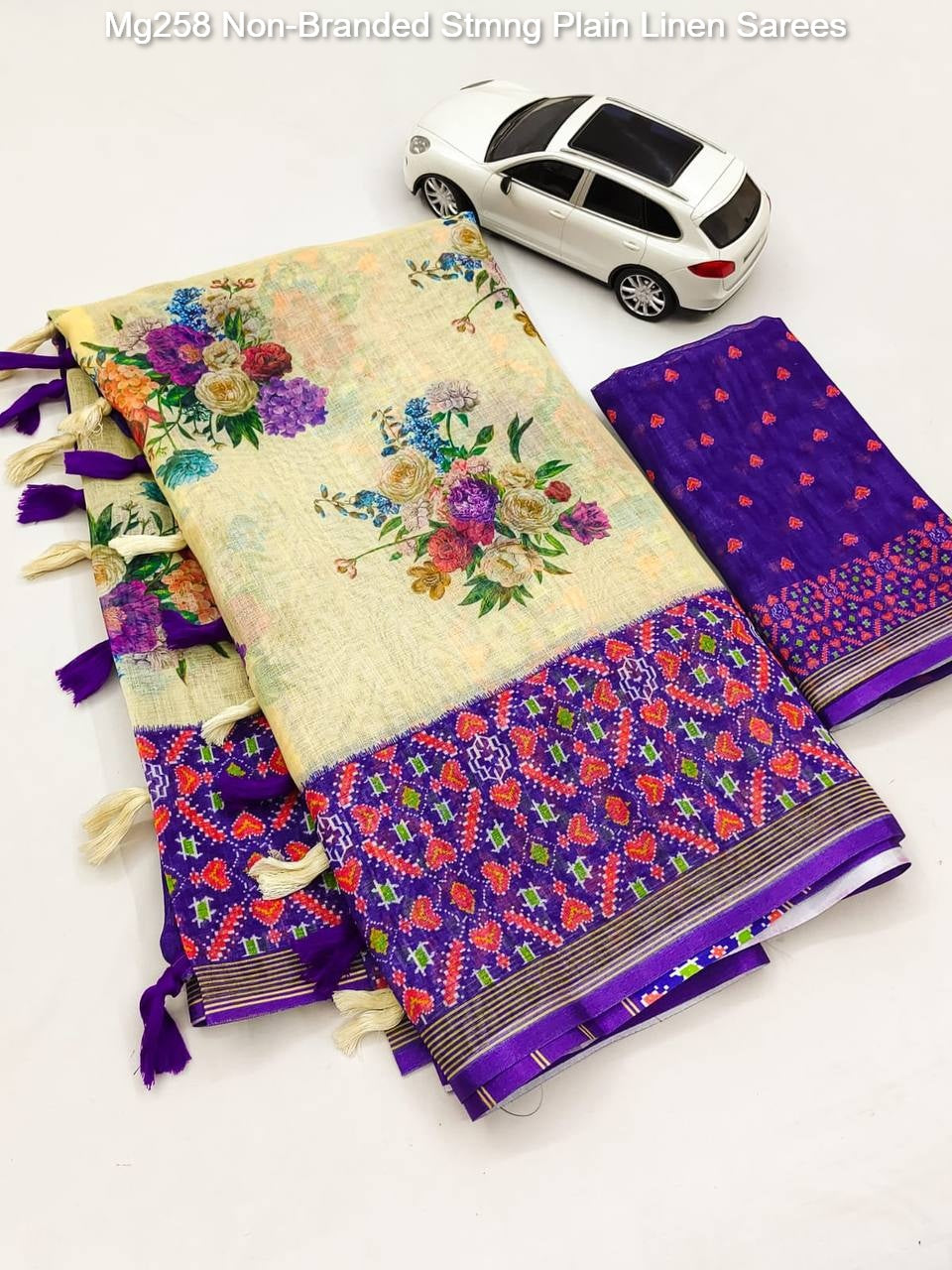 Mg258 Non-Branded Stmng Plain Linen Sarees