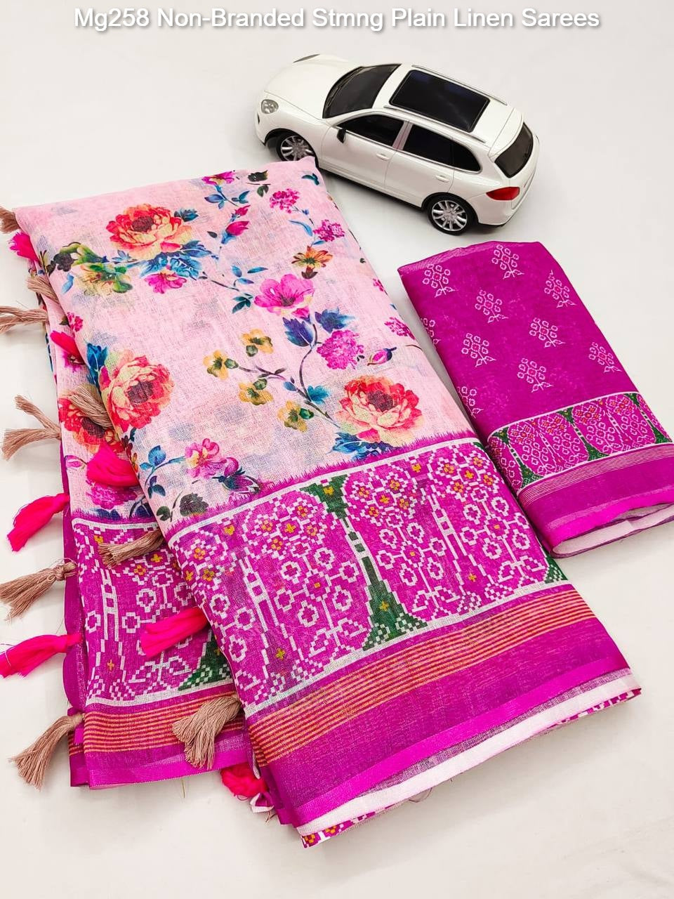 Mg258 Non-Branded Stmng Plain Linen Sarees