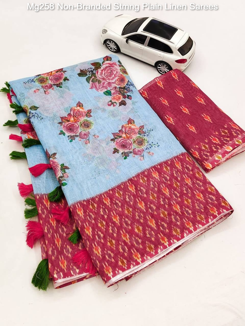 Mg258 Non-Branded Stmng Plain Linen Sarees