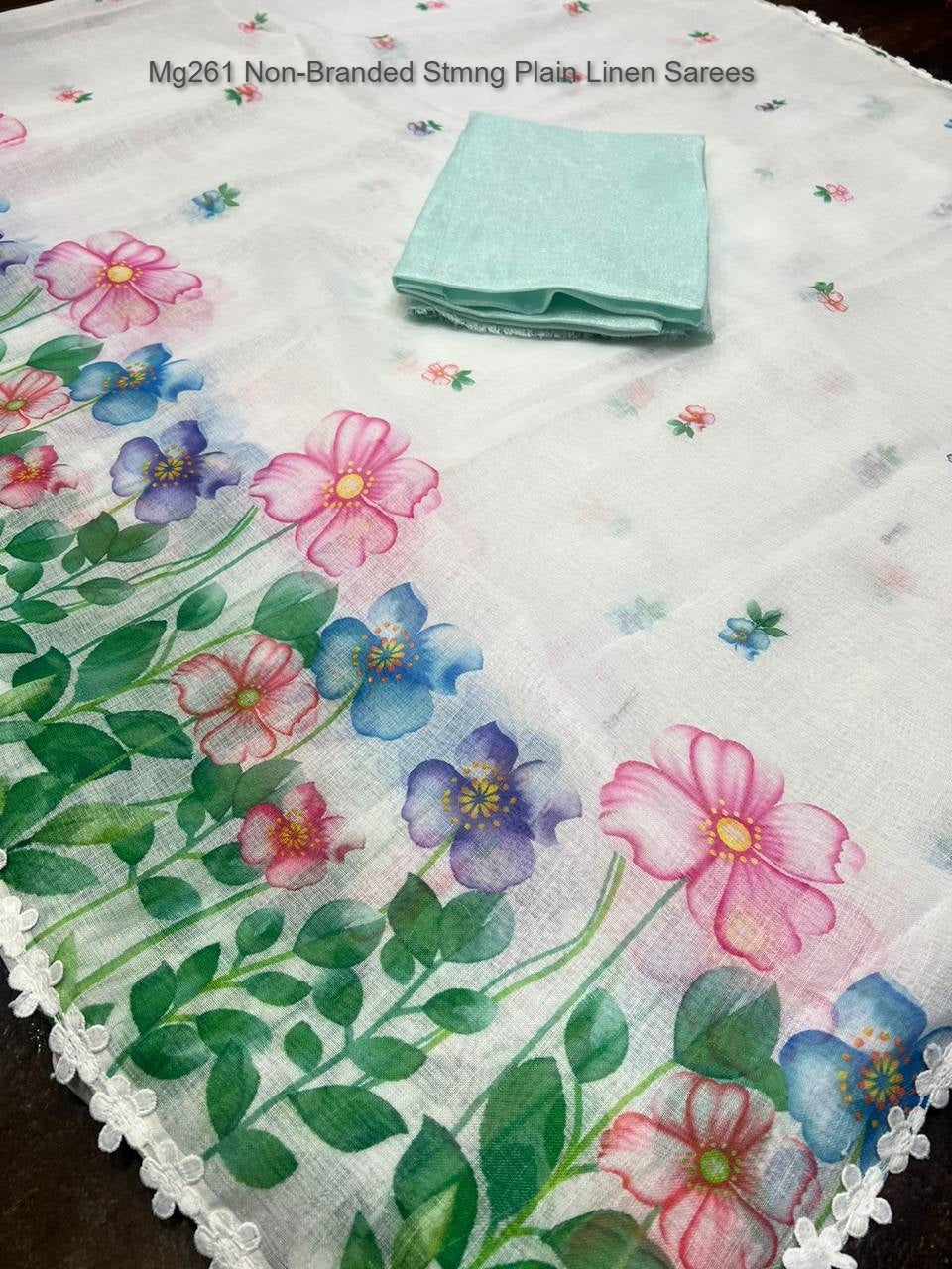 Mg261 Non-Branded Stmng Plain Linen Sarees