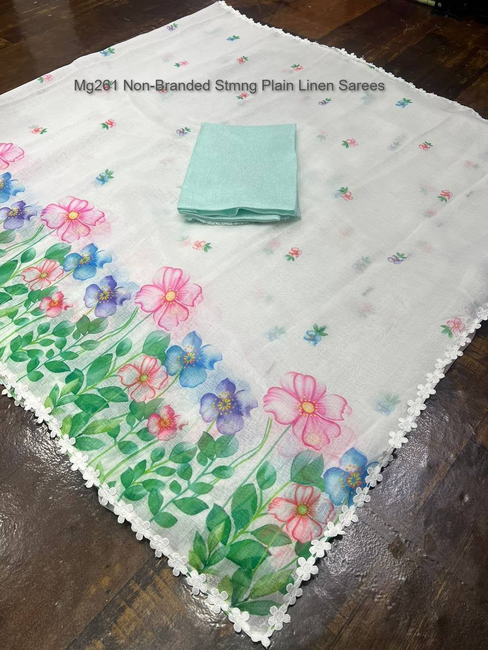 Mg261 Non-Branded Stmng Plain Linen Sarees