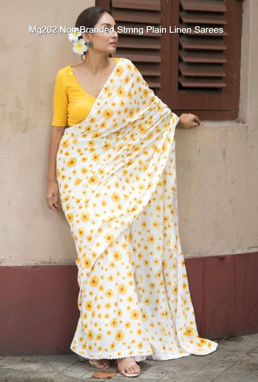 Mg262 Non-Branded Stmng Plain Linen Sarees