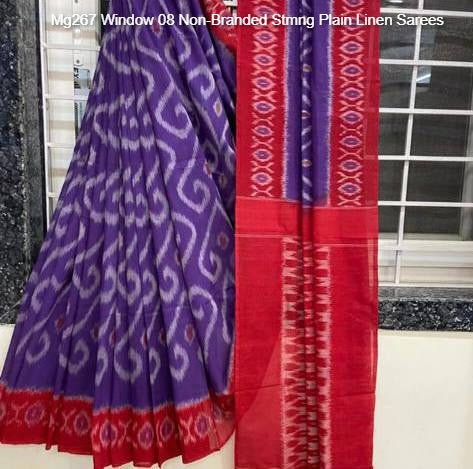 Mg267 Window 08 Non-Branded Stmng Plain Linen Sarees