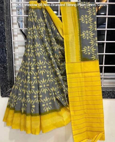 Mg267 Window 08 Non-Branded Stmng Plain Linen Sarees