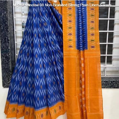 Mg267 Window 08 Non-Branded Stmng Plain Linen Sarees