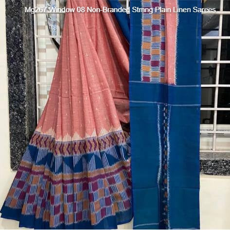 Mg267 Window 08 Non-Branded Stmng Plain Linen Sarees