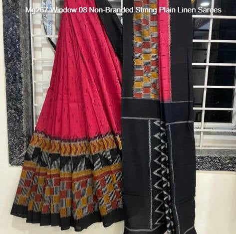 Mg267 Window 08 Non-Branded Stmng Plain Linen Sarees