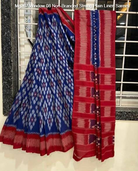Mg267 Window 08 Non-Branded Stmng Plain Linen Sarees