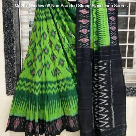 Mg267 Window 08 Non-Branded Stmng Plain Linen Sarees