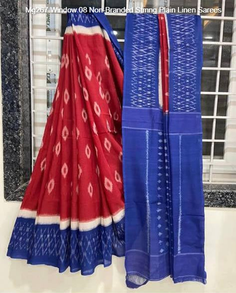 Mg267 Window 08 Non-Branded Stmng Plain Linen Sarees