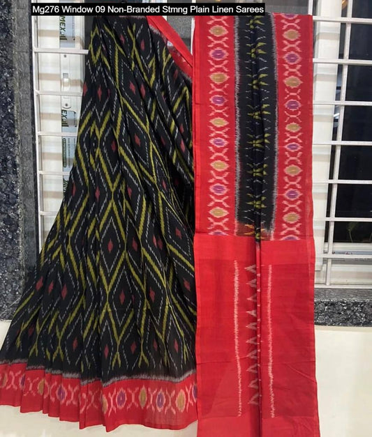 Mg276 Window 09 Non-Branded Stmng Plain Linen Sarees