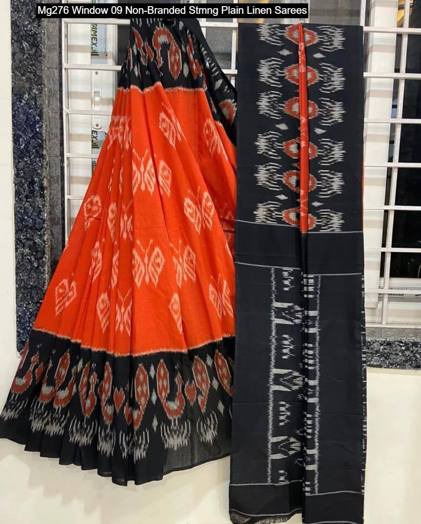 Mg276 Window 09 Non-Branded Stmng Plain Linen Sarees