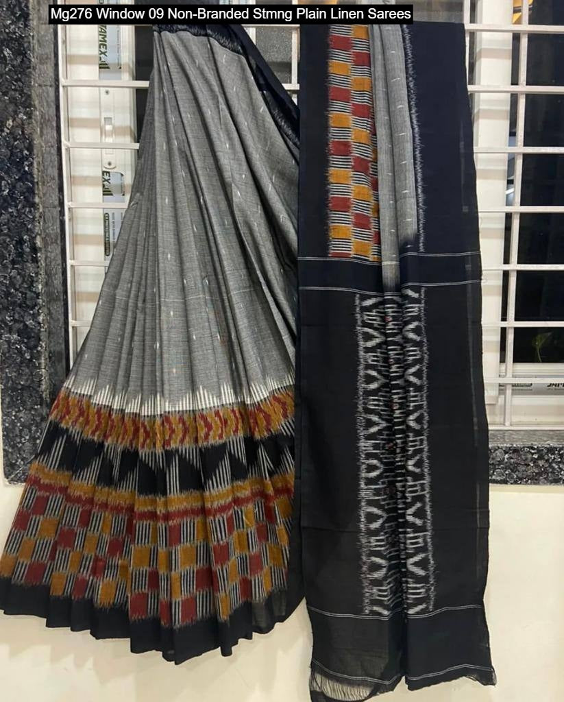 Mg276 Window 09 Non-Branded Stmng Plain Linen Sarees