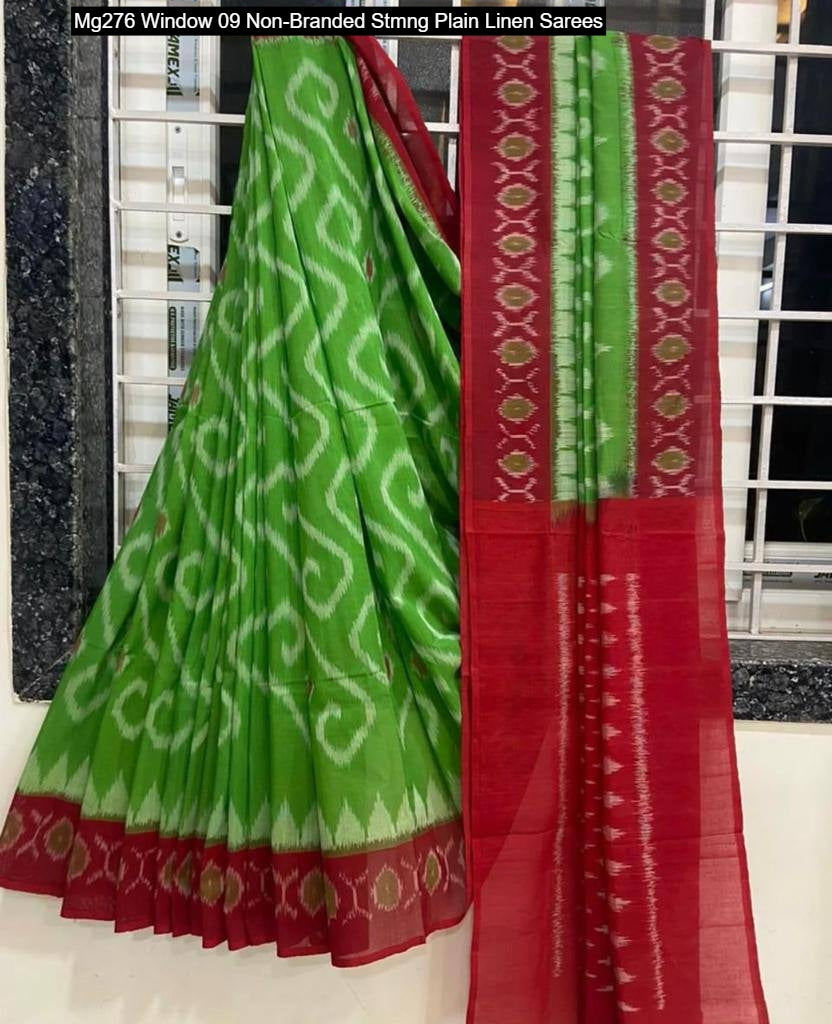 Mg276 Window 09 Non-Branded Stmng Plain Linen Sarees
