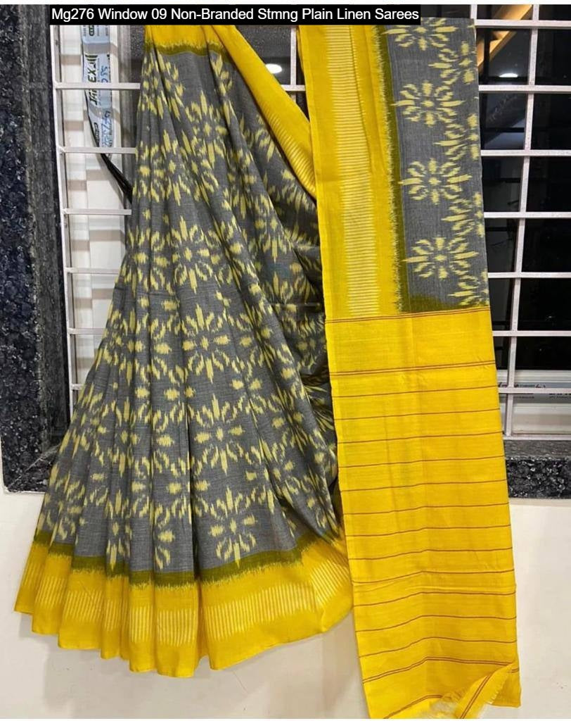 Mg276 Window 09 Non-Branded Stmng Plain Linen Sarees
