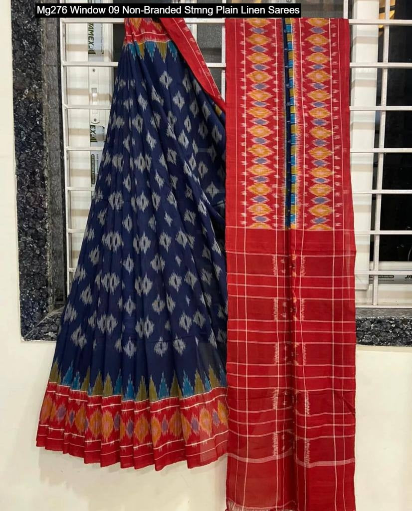 Mg276 Window 09 Non-Branded Stmng Plain Linen Sarees
