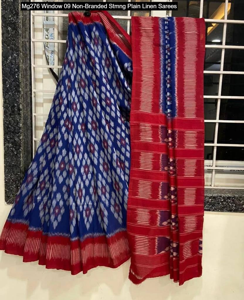 Mg276 Window 09 Non-Branded Stmng Plain Linen Sarees