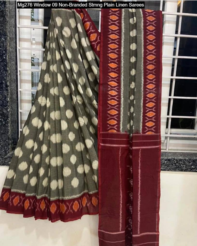 Mg276 Window 09 Non-Branded Stmng Plain Linen Sarees