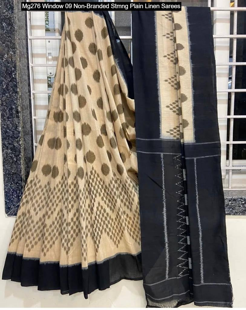 Mg276 Window 09 Non-Branded Stmng Plain Linen Sarees