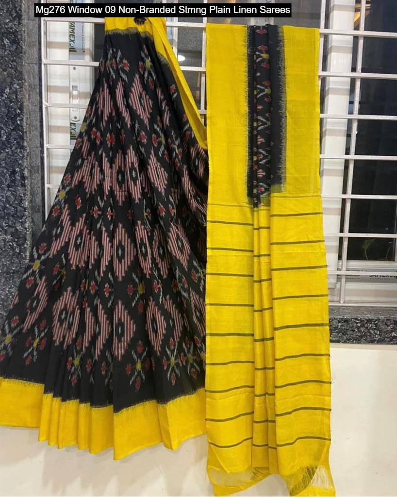 Mg276 Window 09 Non-Branded Stmng Plain Linen Sarees