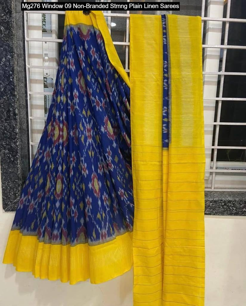 Mg276 Window 09 Non-Branded Stmng Plain Linen Sarees