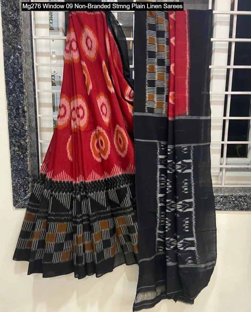 Mg276 Window 09 Non-Branded Stmng Plain Linen Sarees