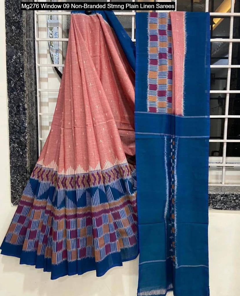 Mg276 Window 09 Non-Branded Stmng Plain Linen Sarees