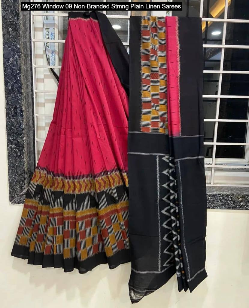 Mg276 Window 09 Non-Branded Stmng Plain Linen Sarees